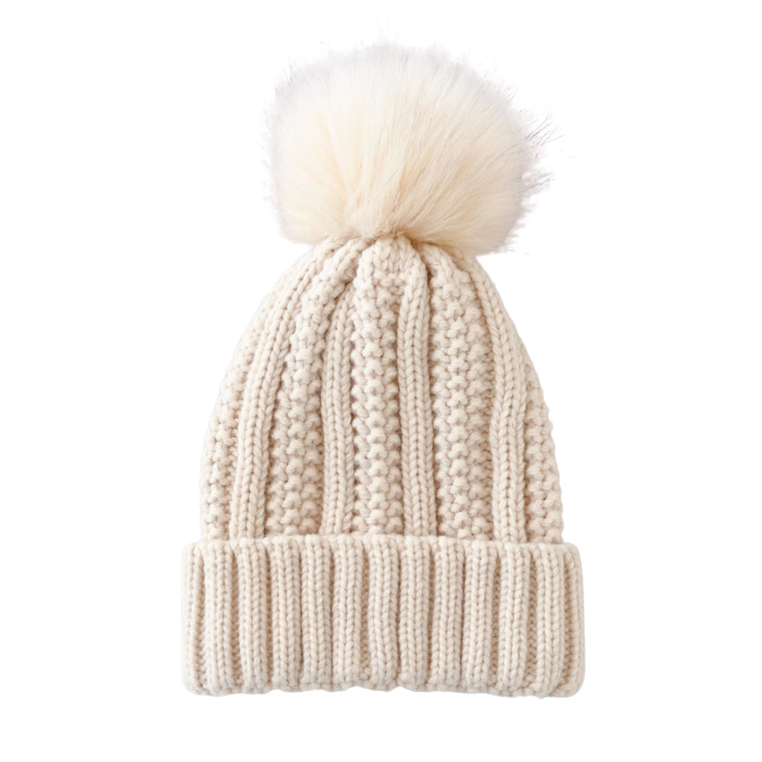 beanie_beige_beanie_satin_lined_beanie_beige knit beanie with pom pom