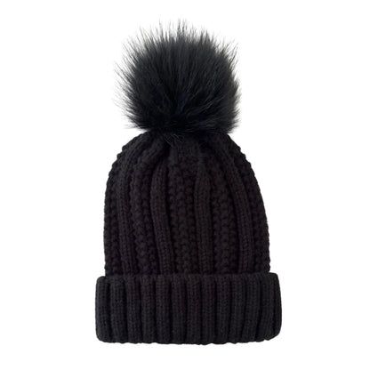 black beanie satin lined black beanie with pom pom
