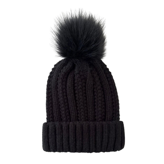 black beanie satin lined black beanie with pom pom