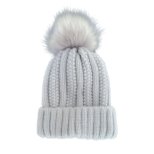 beanie_grey_beanie_satin_lined_beanie_grey knit beanie with pom pom