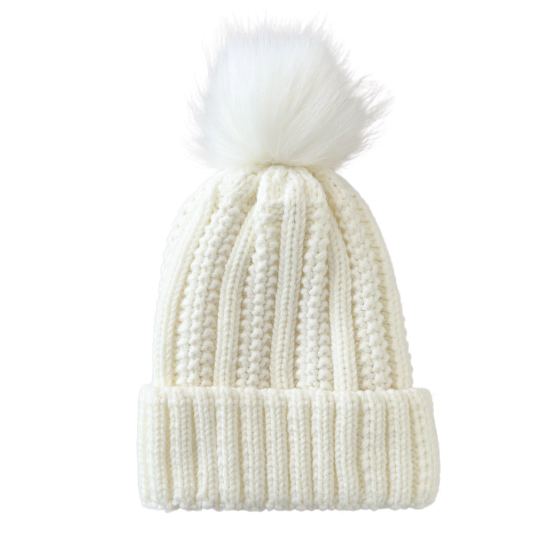 white beanie satin lined beanie white with pom pom