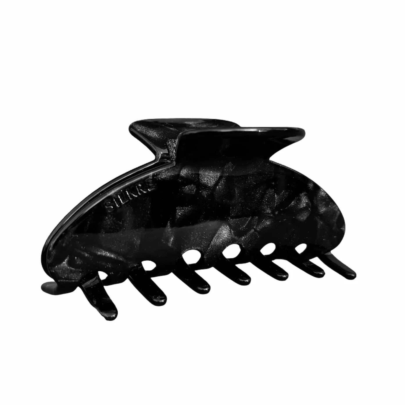 large claw clip designed for thin hair in a black marble colour 