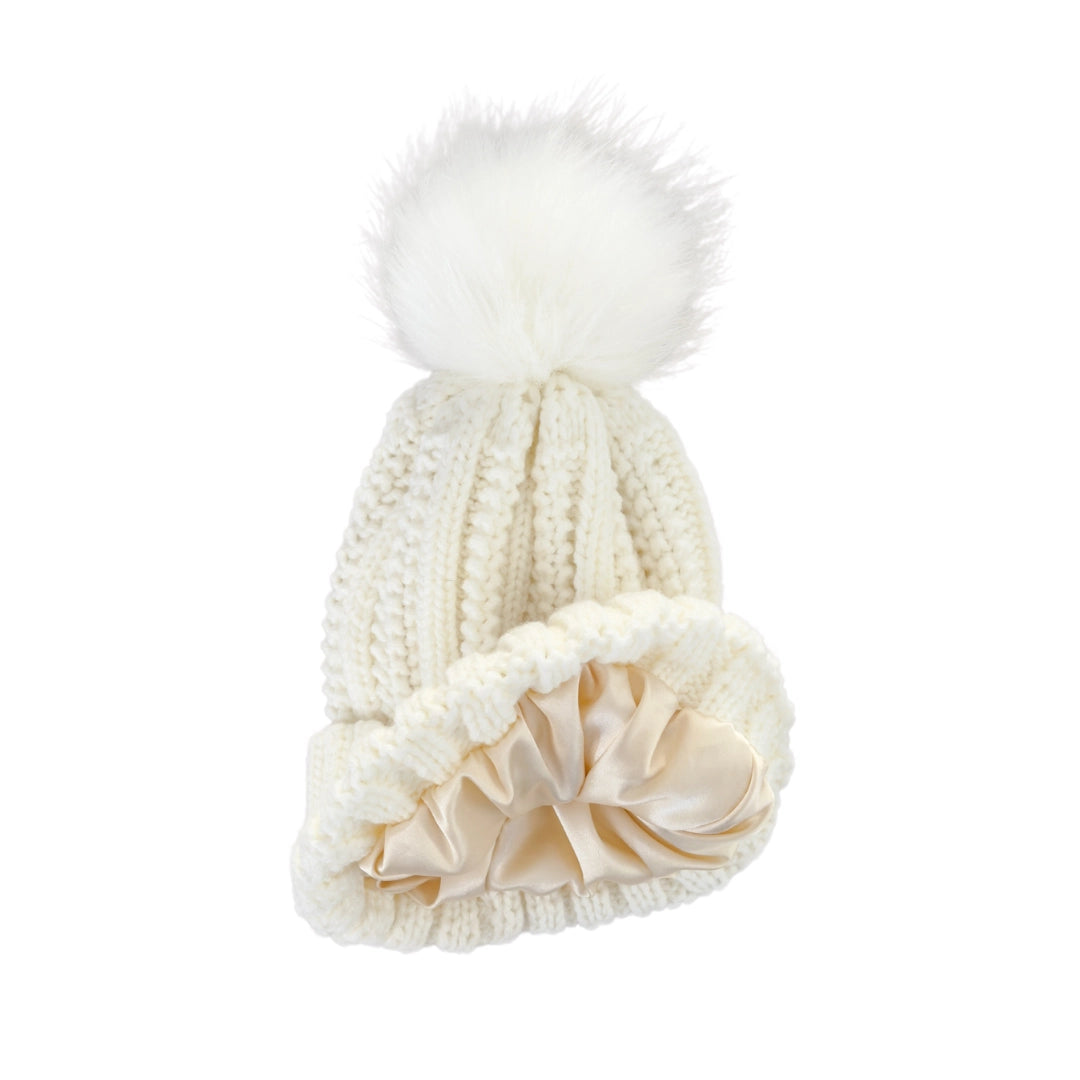 Satin Lined Beanie with Pom